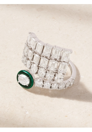 Kamyen - 18-karat White Gold, Diamond And Enamel Ring - Green - 6,7