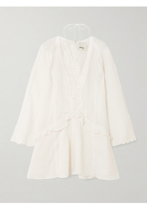 MARANT ÉTOILE - Liya Lace-trimmed Embroidered Ramie Mini Dress - Neutrals - FR 34,FR 36,FR 38,FR 40,FR 42