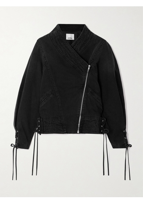 MARANT ÉTOILE - Edina Lace-up Paneled Denim Jacket - Black - FR 34,FR 36,FR 38,FR 40,FR 42