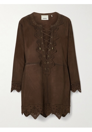 Isabel Marant - Charlina Lace-up Scalloped Perforated Suede Mini Dress - Brown - FR 34,FR 36,FR 38,FR 40,FR 42