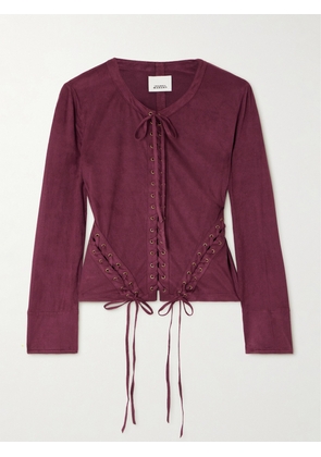 Isabel Marant - Seatle Cropped Lace-up Brushed Stretch-jersey Top - Burgundy - FR 34,FR 36,FR 38,FR 40,FR 42