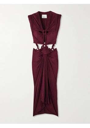 Isabel Marant - Sirena Knotted Cutout Brushed Stretch-jersey Midi Dress - Burgundy - FR 34,FR 36,FR 38,FR 40,FR 42