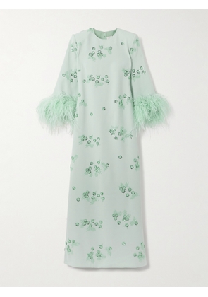 HUISHAN ZHANG - Elias Feather-trimmed Embellished Recycled Crepe-jersey Gown - Green - UK 8,UK 10,UK 12,UK 14,UK 16,UK 18,UK 20