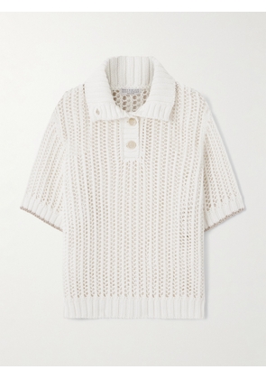 Brunello Cucinelli - Open-knit Cotton Polo Shirt - White - xx small,x small,small,medium,large,x large,xx large