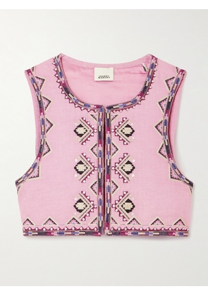 MARANT ÉTOILE - Zaori Cropped Embellished Embroidered Silk-gauze Vest - Pink - 01