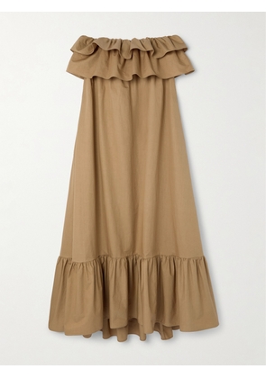 SAINT LAURENT - Strapless Ruffled Cotton-gabardine Maxi Dress - Neutrals - FR 34,FR 36,FR 38,FR 40,FR 42,FR 44