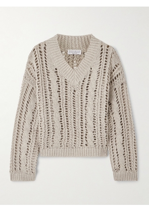 Brunello Cucinelli - Open-knit Jute-blend Sweater - Neutrals - xx small,x small,small,medium,large,x large,xx large