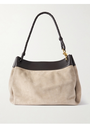 Bottega Veneta - Maxi Parachute Embellished Leather-trimmed Suede Tote Bag - Neutrals - One size
