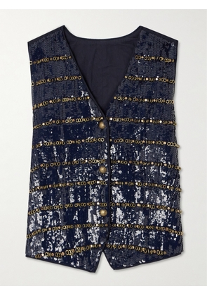 FORTELA - Embellished Cotton Vest - Blue - IT38,IT40,IT42,IT44,IT46