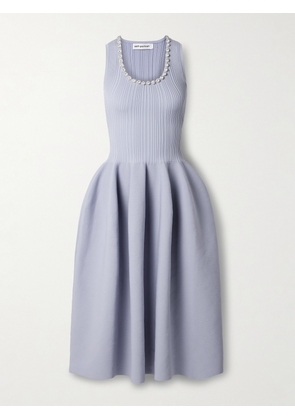 Self-Portrait - Crystal-embellished Ribbed Stretch-knit Midi Dress - Blue - x small,small,medium,large