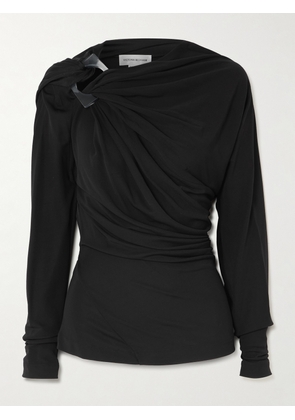 Victoria Beckham - Asymmetric Embellished Draped Jersey Top - Black - UK 4,UK 6,UK 8,UK 10,UK 12,UK 14