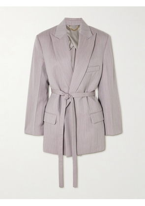 Victoria Beckham - Belted Textured-wool Blazer - Gray - UK 4,UK 6,UK 8,UK 10,UK 12,UK 14