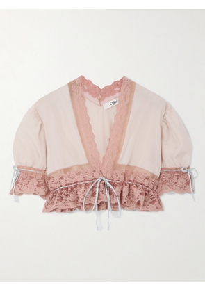 Chloé - Cropped Lace-trimmed Silk-satin Top - Pink - FR 34,FR 36,FR 38,FR 40,FR 42,FR 46
