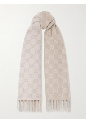 Gucci - Fringed Jacquard-knit Cashmere Scarf - Neutrals - One size