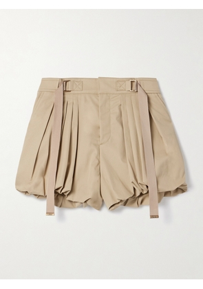 Chloé - Embroidered Buckled Pleated Cotton-poplin Shorts - Neutrals - FR 34,FR 36,FR 38,FR 40,FR 42,FR 44