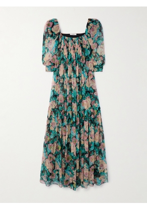 Chloé - Gathered Floral-print Silk-muslin Maxi Dress - Blue - FR 34,FR 36,FR 38,FR 40,FR 42