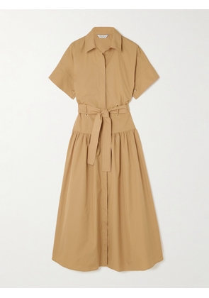 Max Mara - Agoraio Belted Eyelet-embellished Cotton-poplin Midi Shirt Dress - Brown - UK 2,UK 4,UK 6,UK 8,UK 10,UK 12,UK 14,UK 16,UK 18