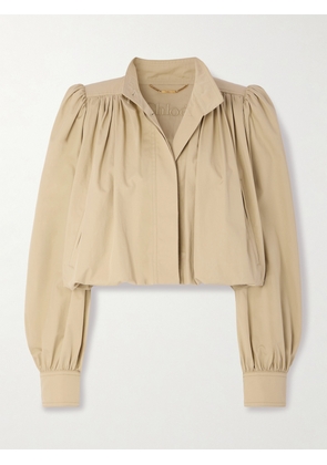 Chloé - Gathered Cotton-twill Jacket - Neutrals - FR 34,FR 36,FR 38,FR 40,FR 42,FR 44,FR 46
