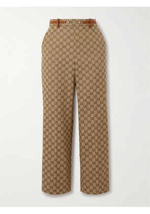 Gucci - Belted Cropped Logo-jacquard Cotton-blend Canvas Tapered Pants - Brown - IT36,IT38,IT40,IT42