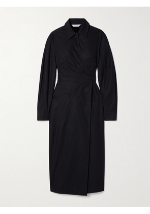 Max Mara - Agrume Pleated Cotton-poplin Midi Wrap Dress - Black - UK 4,UK 6,UK 8,UK 10,UK 12,UK 14,UK 16,UK 18
