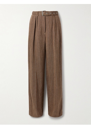 Dries Van Noten - Pleated Striped Linen-blend Wide-leg Pants - Brown - FR 34,FR 36,FR 38,FR 40,FR 42,FR 44