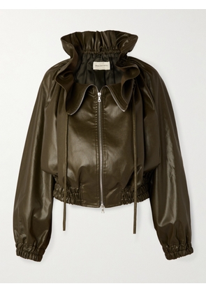 Dries Van Noten - Cropped Ruffled Faux Leather Bomber Jacket - Green - FR 34,FR 36,FR 38,FR 40,FR 42,FR 44