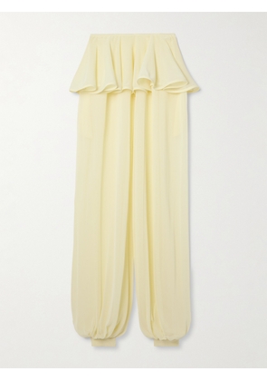 Alaïa - Pleated Georgette Peplum Tapered Pants - Yellow - FR 34,FR 36,FR 38,FR 40,FR 42,FR 44