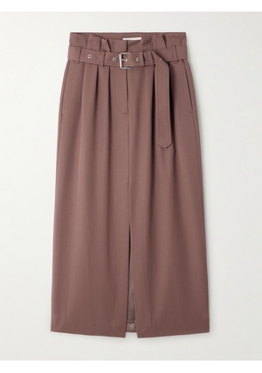 Dries Van Noten - Belted Pleated Wool-twill Midi Skirt - Brown - FR 34,FR 36,FR 38,FR 40,FR 42,FR 44
