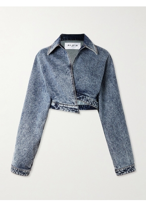 Alaïa - Cropped Asymmetric Denim Jacket - Blue - FR 34,FR 36,FR 38,FR 40,FR 42