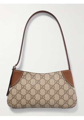 Gucci - Gg Emblem Mini Leather-trimmed Printed Coated-canvas Shoulder Bag - Brown - One size