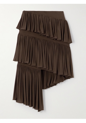 Alaïa - Tiered Asymmetric Jersey Mini Skirt - Brown - FR 34,FR 36,FR 38,FR 40,FR 42,FR 44