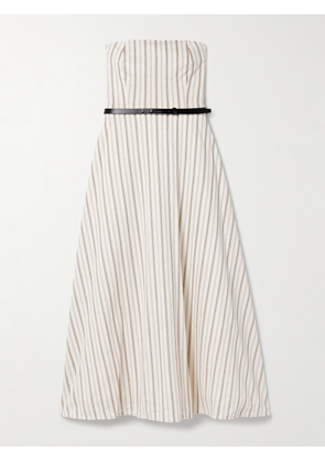Max Mara - Fervida Belted Strapless Striped Cotton And Linen-blend Midi Dress - Neutrals - UK 4,UK 6,UK 8,UK 10,UK 12,UK 14,UK 16,UK 18