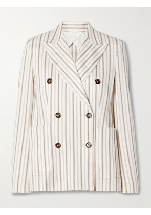 Max Mara - Pensile Double-breasted Striped Cotton And Linen-blend Blazer - Ecru - UK 4,UK 6,UK 8,UK 10,UK 12,UK 14,UK 16,UK 18