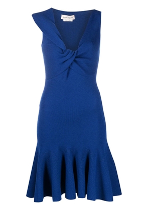 Alexander McQueen knotted asymmetric neckline dress - Blue