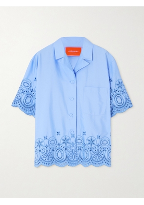 La DoubleJ - Scalloped Broderie Anglaise Cotton-blend Shirt - Blue - xx small,x small,small,medium,large,x large,xx large