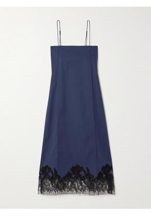 Faithfull - Elsain Lace-trimmed Cotton-blend Twill Midi Dress - Blue - x small,small,medium,large,x large,xx large