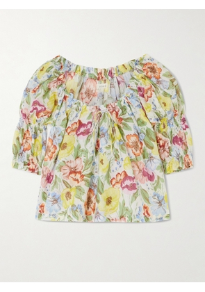 DÔEN - Inez Gathered Floral-print Organic Cotton-voile Blouse - Green - xx small,x small,small,medium,large,x large,xx large