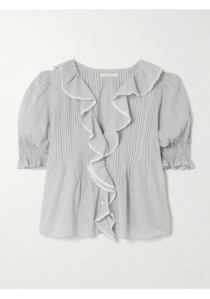DÔEN - Henri Lace-trimmed Ruffled Pintucked Striped Organic Cotton-voile Top - White - xx small,x small,small,medium,large,x large,xx large