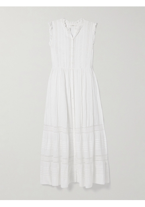 DÔEN - Helaine Crocheted And Pintucked Cotton-voile Midi Dress - White - xx small,x small,small,medium,large,x large,xx large