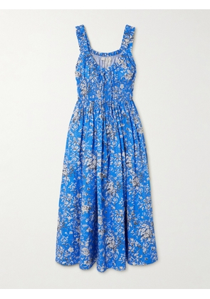 DÔEN - Emmaretta Shirred Floral-print Organic Cotton-voile Midi Dress - Blue - xx small,x small,small,medium,large,x large,xx large