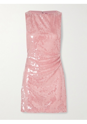 STAUD - Eton Ruched Sequined Tulle Mini Dress - Pink - x small,small,medium,large,x large