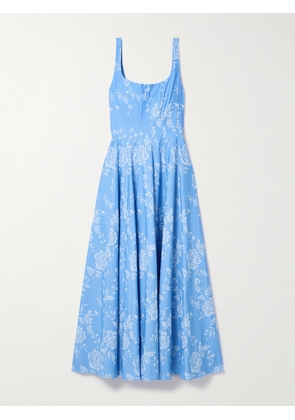 STAUD - Wells Pleated Floral-jacquard Stretch-twill Midi Dress - Blue - US00,US0,US2,US4,US6,US8,US10,US12