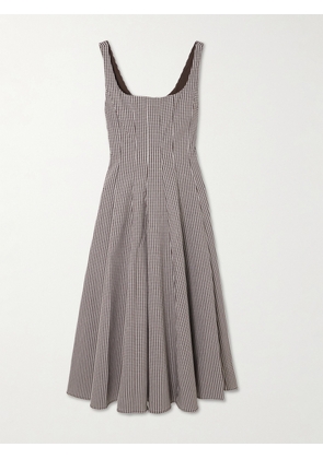 STAUD - Wells Pleated Gingham Poplin Midi Dress - Brown - US00,US0,US2,US4,US6,US8,US10,US12,US14