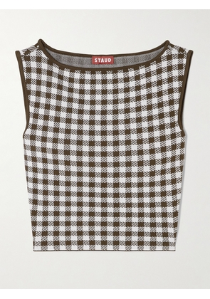 STAUD - Montgomery Cropped Gingham Jacquard-knit Tank - Brown - x small,small,medium,large,x large