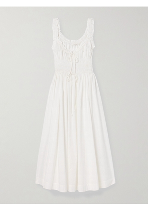 DÔEN - Emmaretta Tie-detailed Shirred Cotton-voile Midi Dress - White - xx small,x small,small,medium,large,x large,xx large