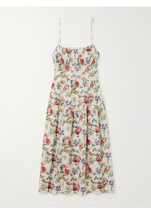 DÔEN - Benoit Gathered Tiered Floral-print Ramie Midi Dress - Ivory - x small,small,medium,large,x large