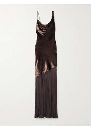STAUD - Beaton Draped Velvet And Chiffon Gown - Brown - US00,US0,US2,US4,US6,US8,US10,US12,US14,US16