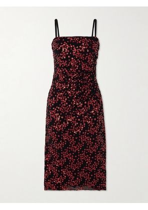 STAUD - Florentina Embellished Ruched Tulle Midi Dress - Red - US00,US0,US2,US4,US6,US8,US10,US12,US14,US16