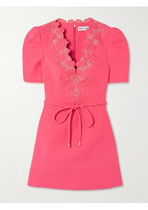 Rebecca Vallance - Lulu Belted Lace-trimmed Cady Mini Dress - Orange - UK 4,UK 6,UK 8,UK 10,UK 12,UK 14,UK 16
