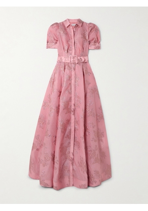 Rebecca Vallance - Annette Belted Metallic Brocade Gown - Pink - UK 4,UK 6,UK 8,UK 10,UK 12,UK 14